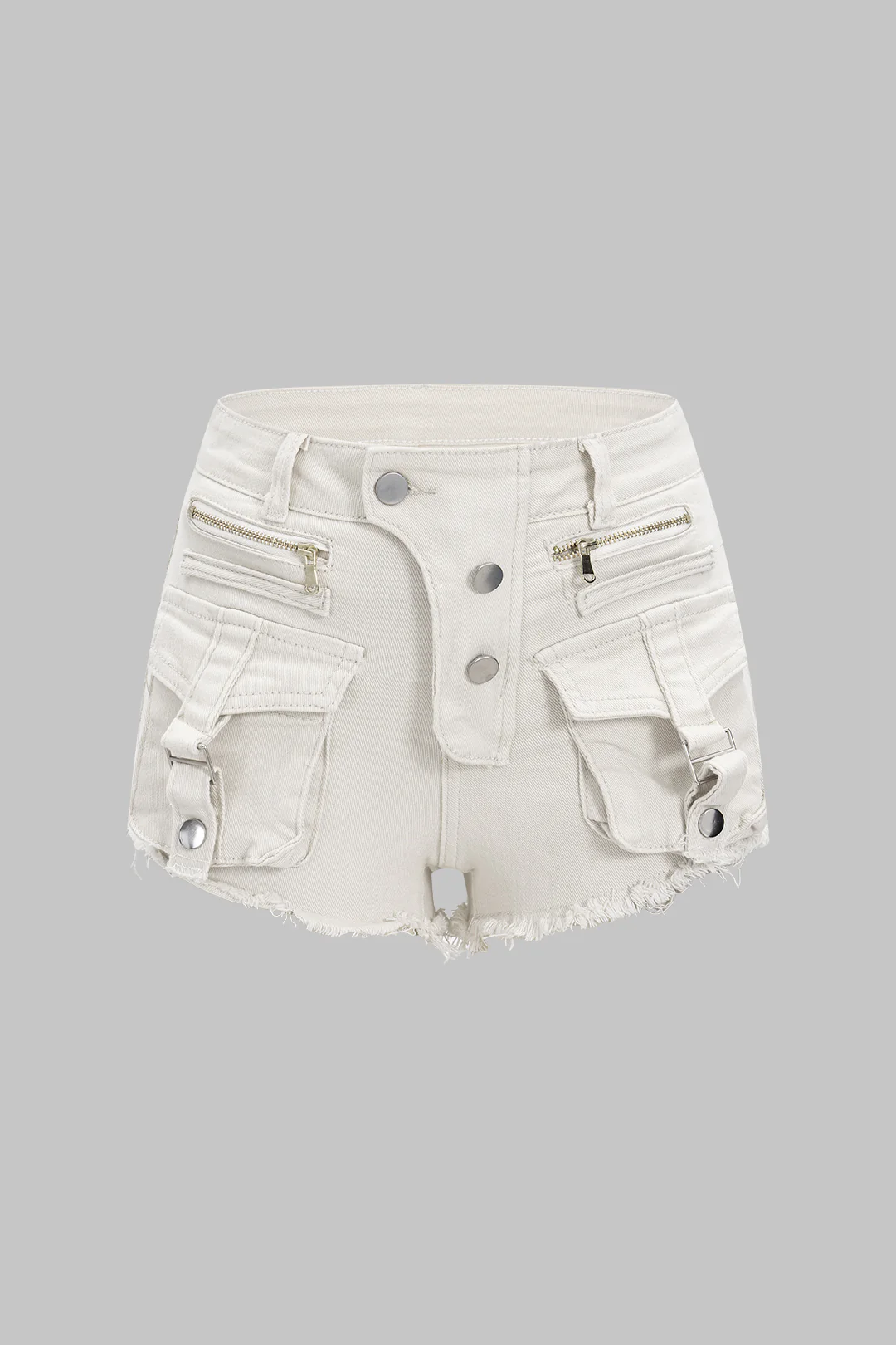 Denim Asymmetrical Zipper Pocket High Waist Shorts