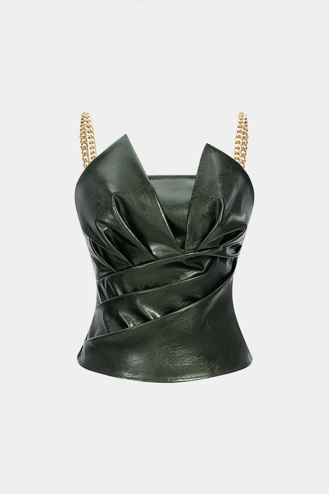 Faux Leather Metallic Chain Ruched Camisole Top