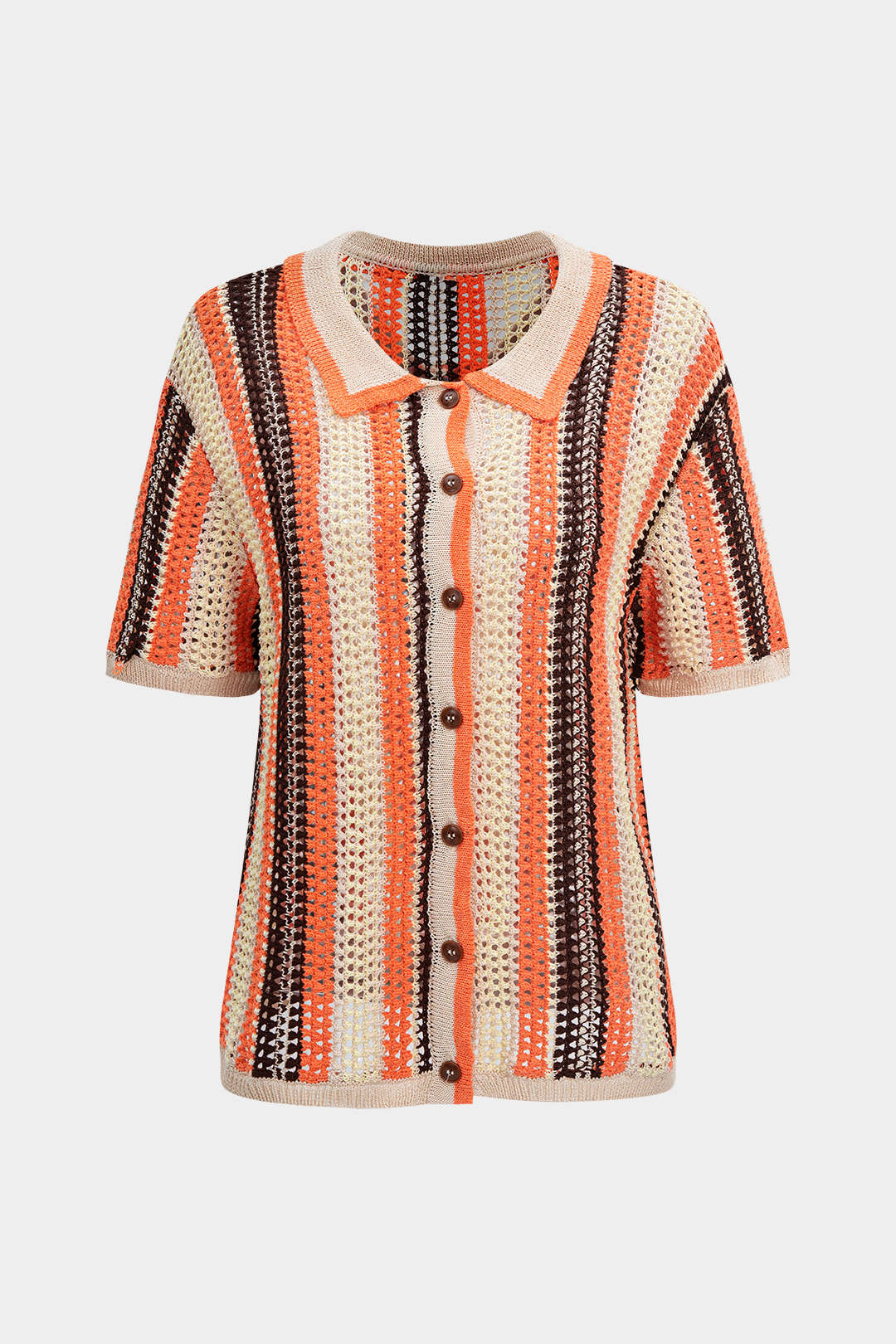 Contrasting Print Knitted Hollow-Out Short-Sleeve Top