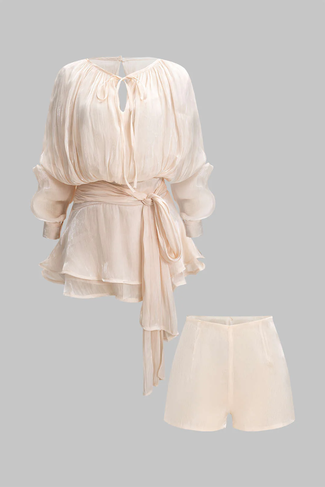 Chiffon Ruched Ruffle Long Sleeve Mini Dress