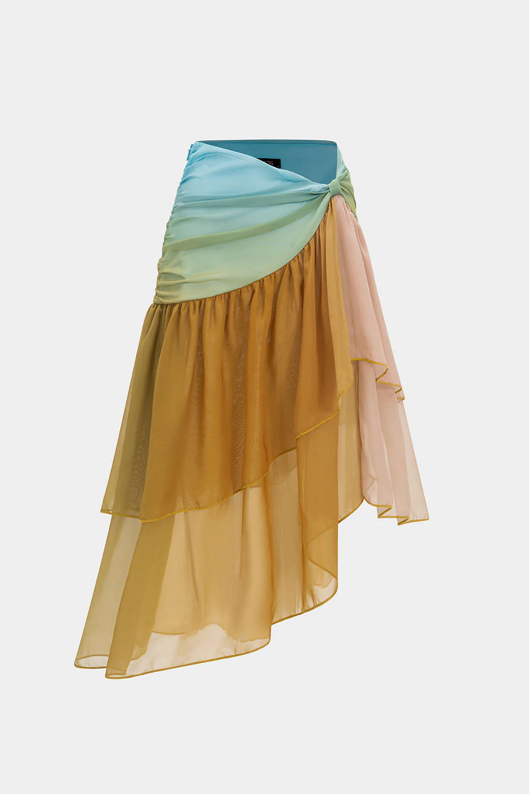 Ombre Print Mesh Asymmetric Skirt