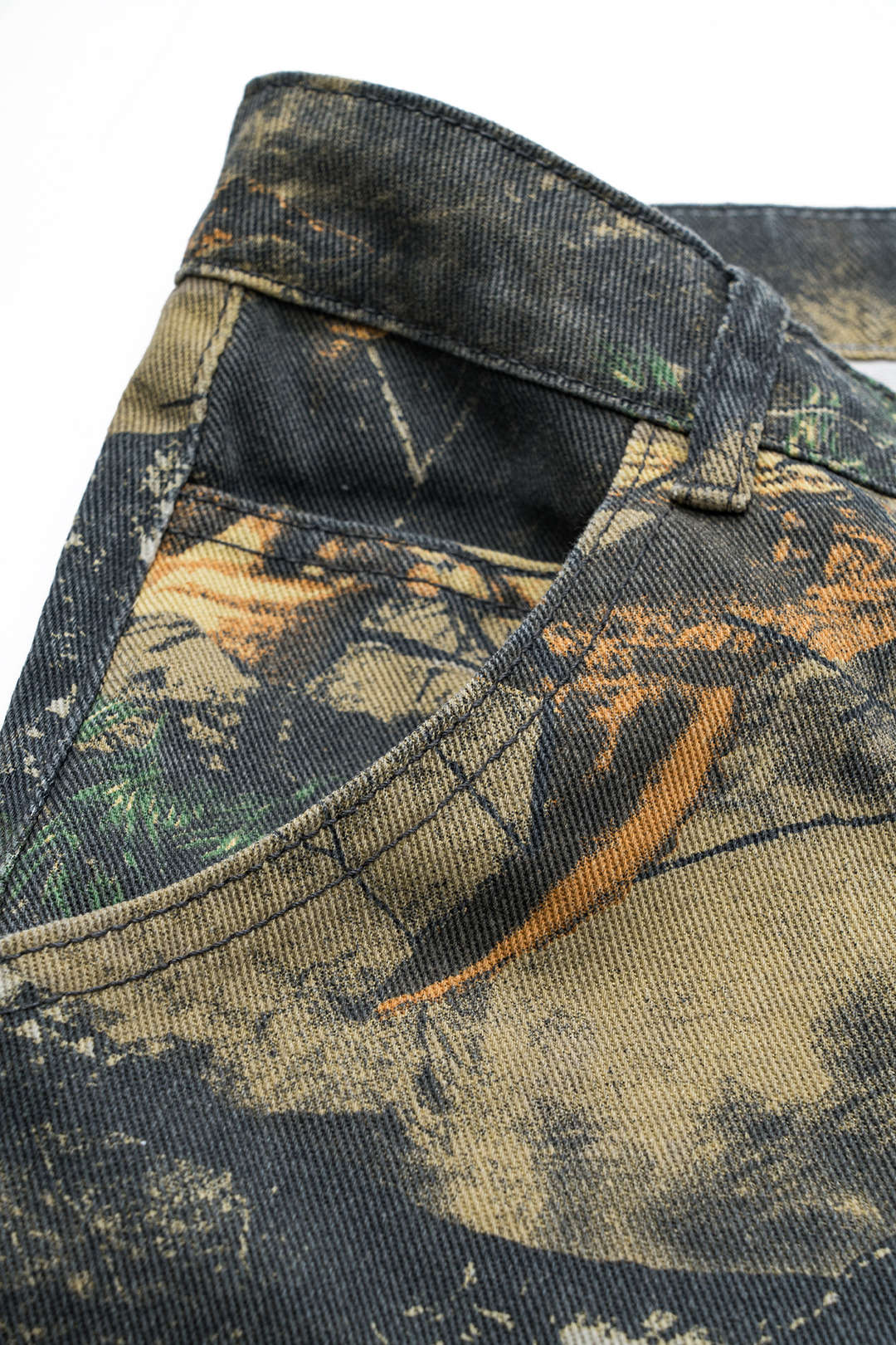 Printed Denim Button Pocket Wide Leg Trousers