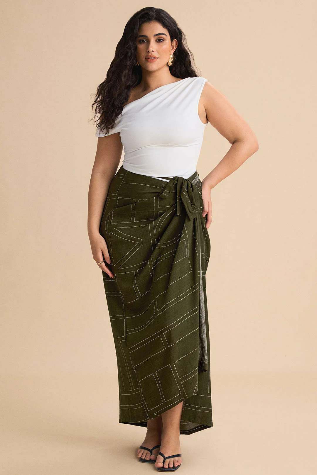 Plus Size Geometric Print Knotted High Waist Skirt