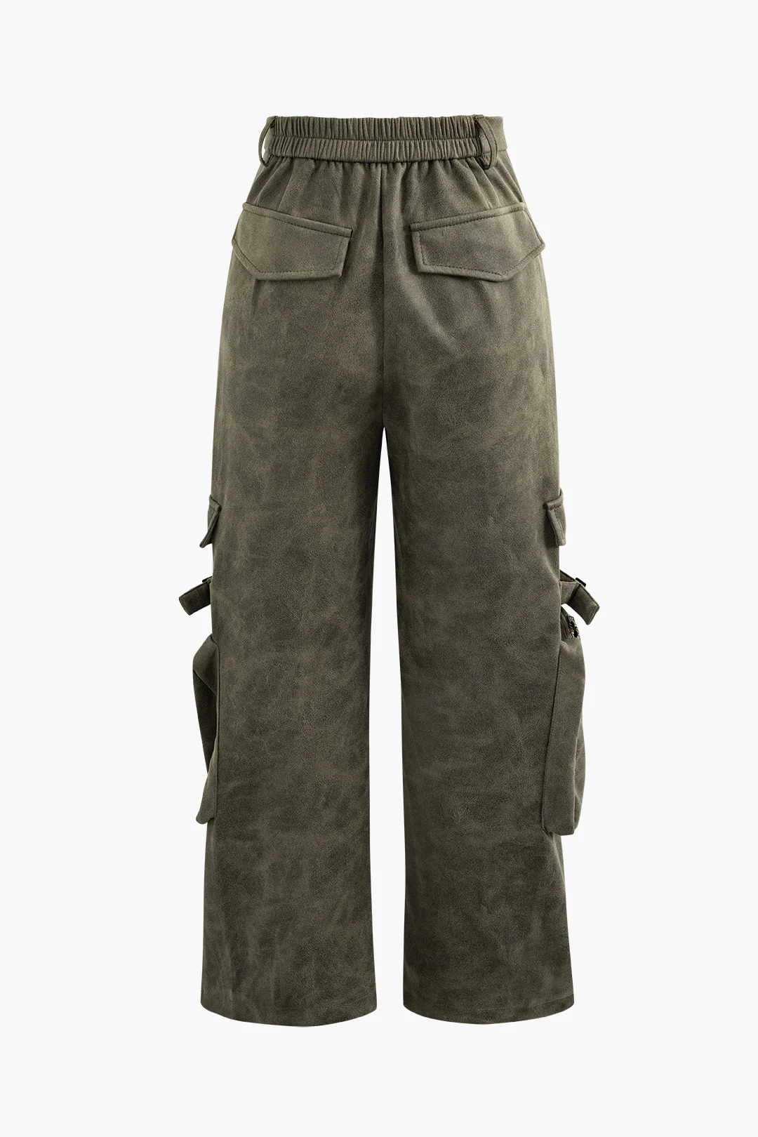 Faux Suede Multi-Pocket Straight-Leg Cargo Trousers