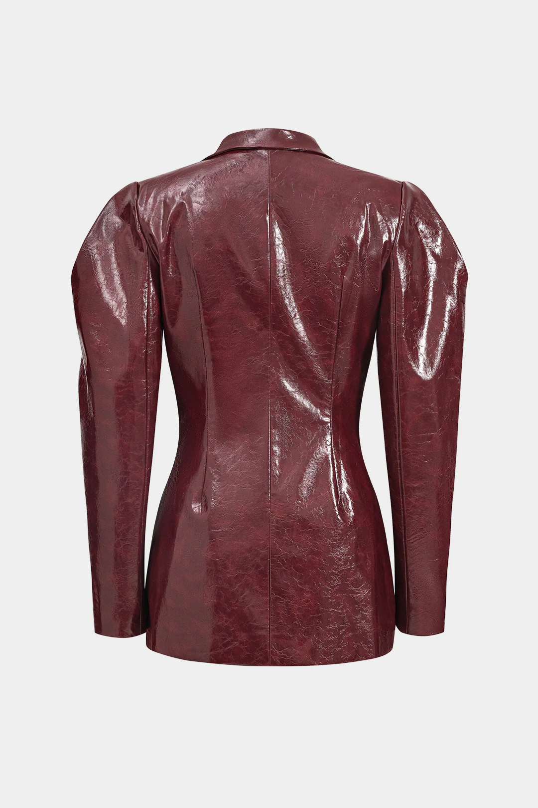 Faux Leather Gigot Sleeve Double-Breasted Jacket