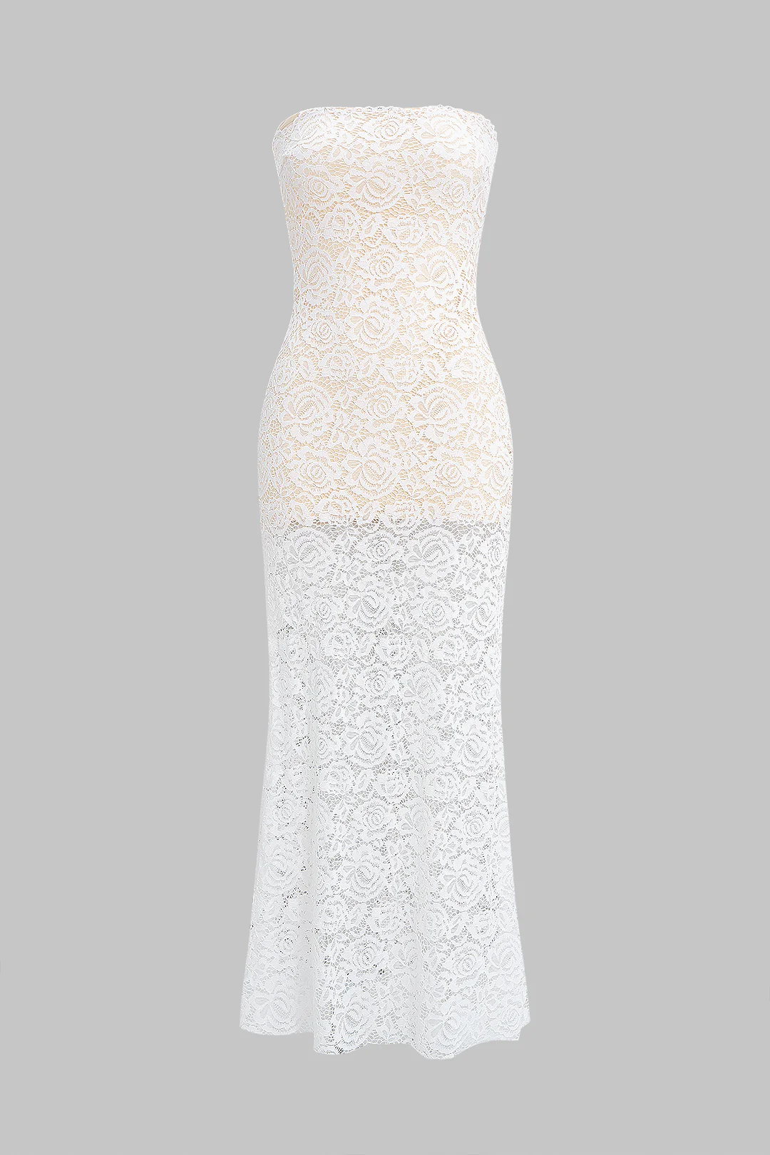 Lace Patchwork Strapless Sleeveless Maxi Dress
