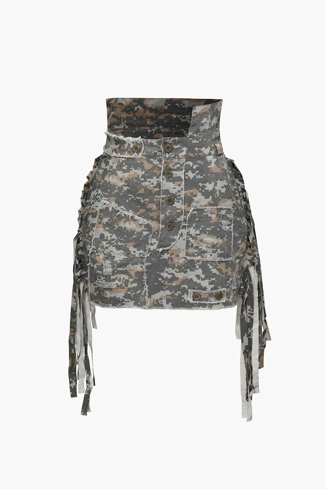 Camo Frayed Patchwork Fringe Short Skirt