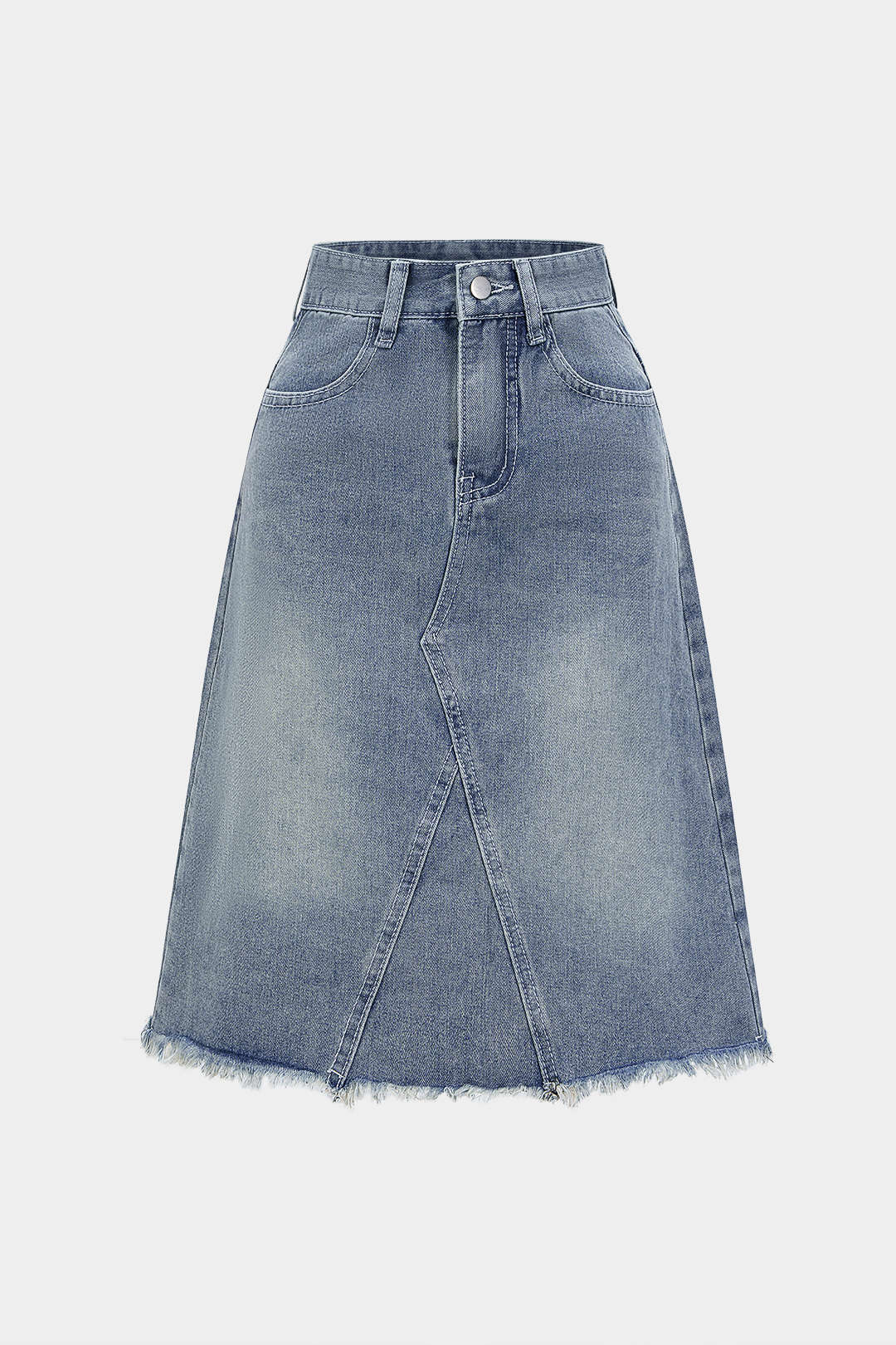 High Waist Belted Frayed Denim Skirt