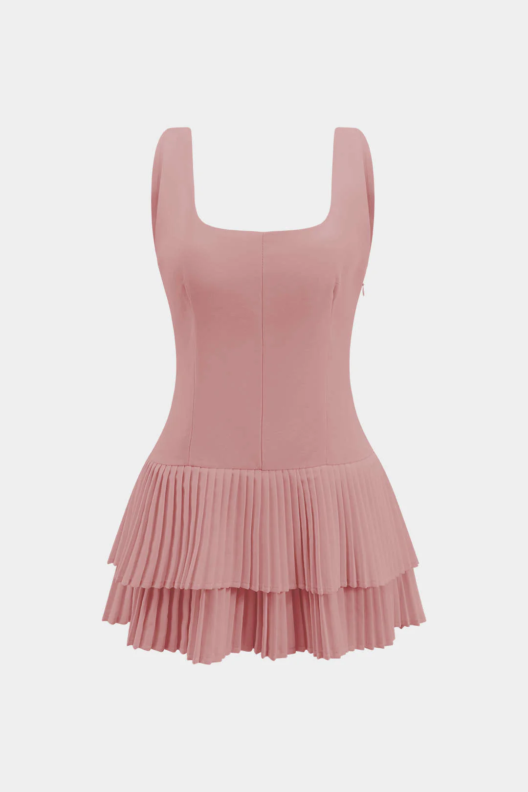 Solid Pleated Backless Mini Dress