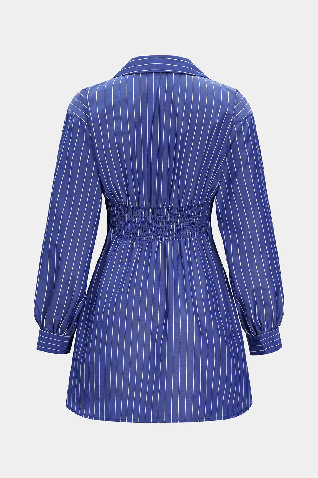 Stripes Print Button Ruched Smocked Long Sleeve Mini Dress