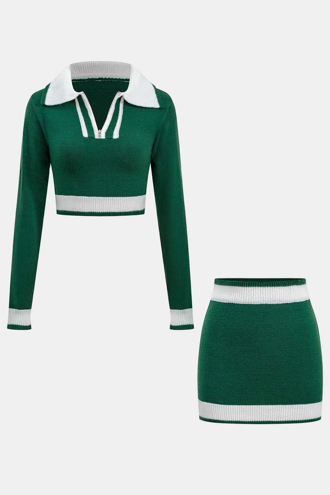 Simple Knit Contrasting Skirt Set