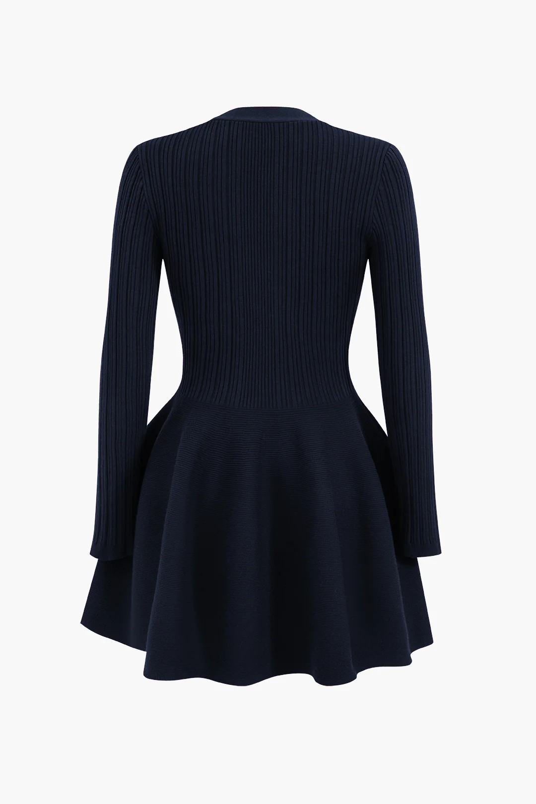 Knit Puffed Hem Long Sleeve V-Neck Dress