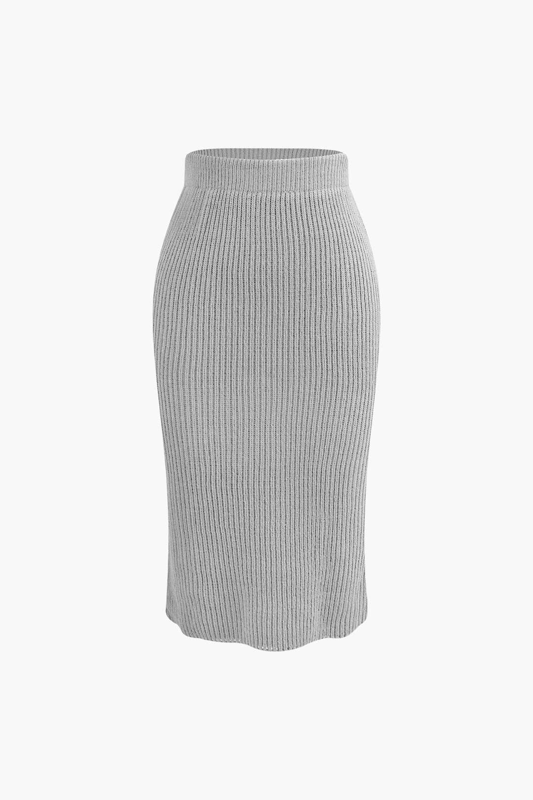 V-neck Long Sleeve Sweater and Skirt Set