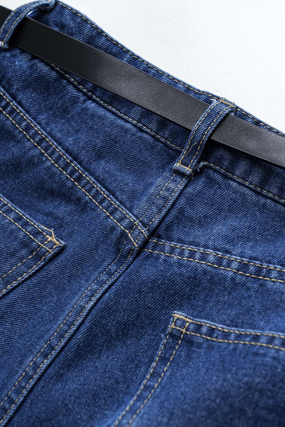 Metal Chain Belted Zipper Button Pocket Wide Leg Denim Jeans