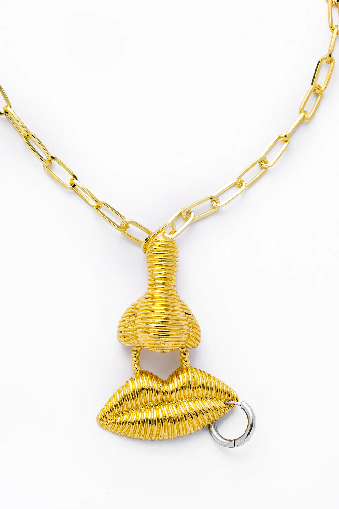 Metal Bead Nose Lip Shape Chain Necklace