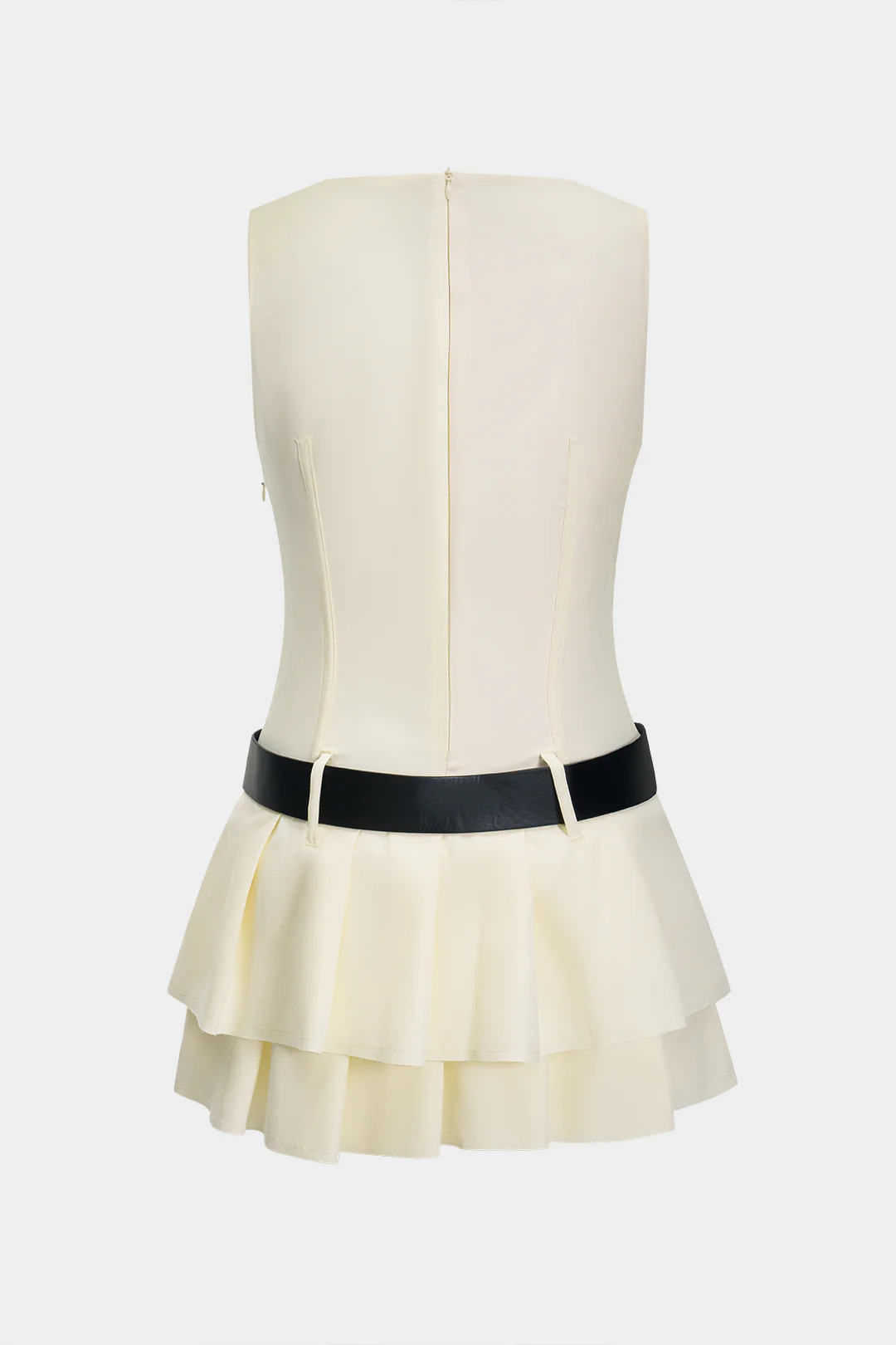 Belted Zipper Sleeveless Mini Dress