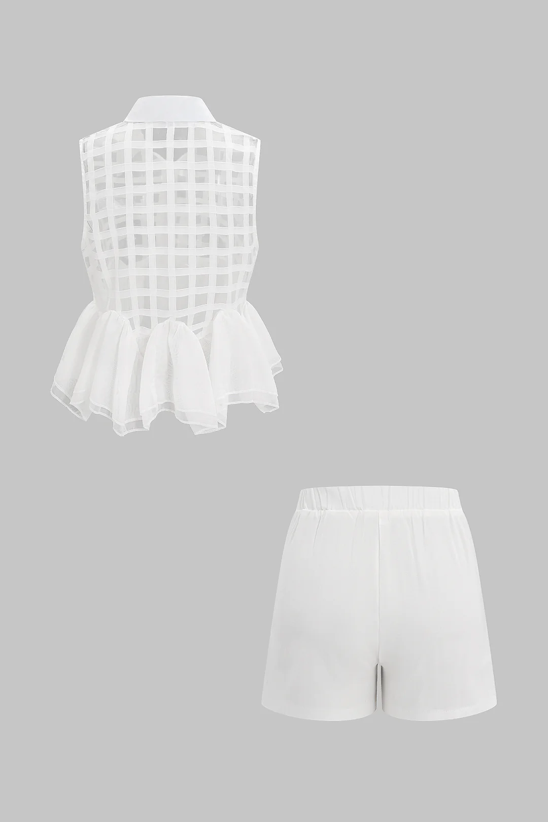 Chiffon Ruffle Button Sleeveless Top And Ruched Shorts Set