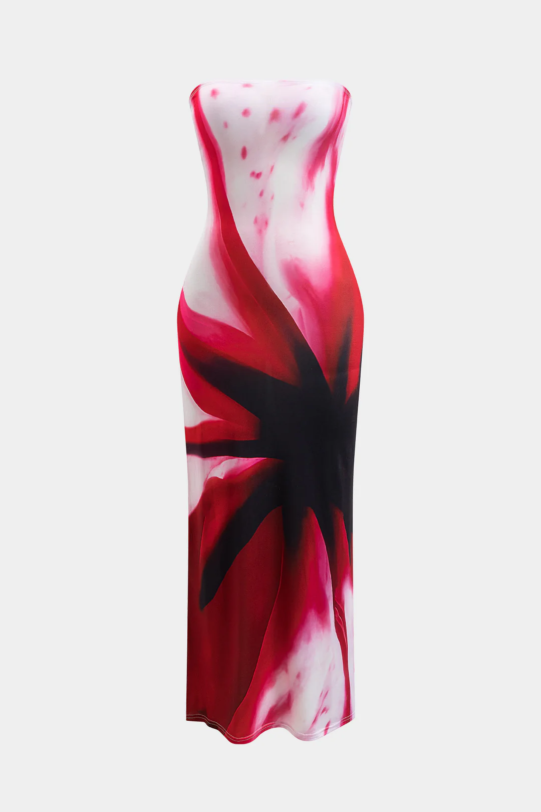 Abstract Floral Print Strapless Long Dress