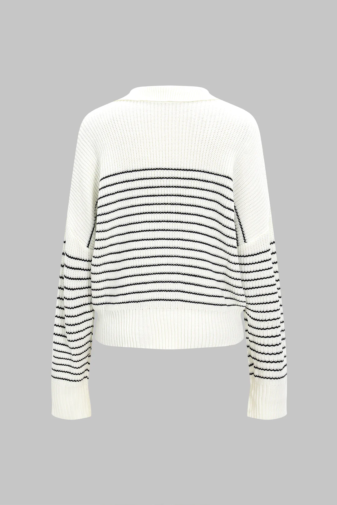 Knit Stripes Print Zipper Long-Sleeve Top
