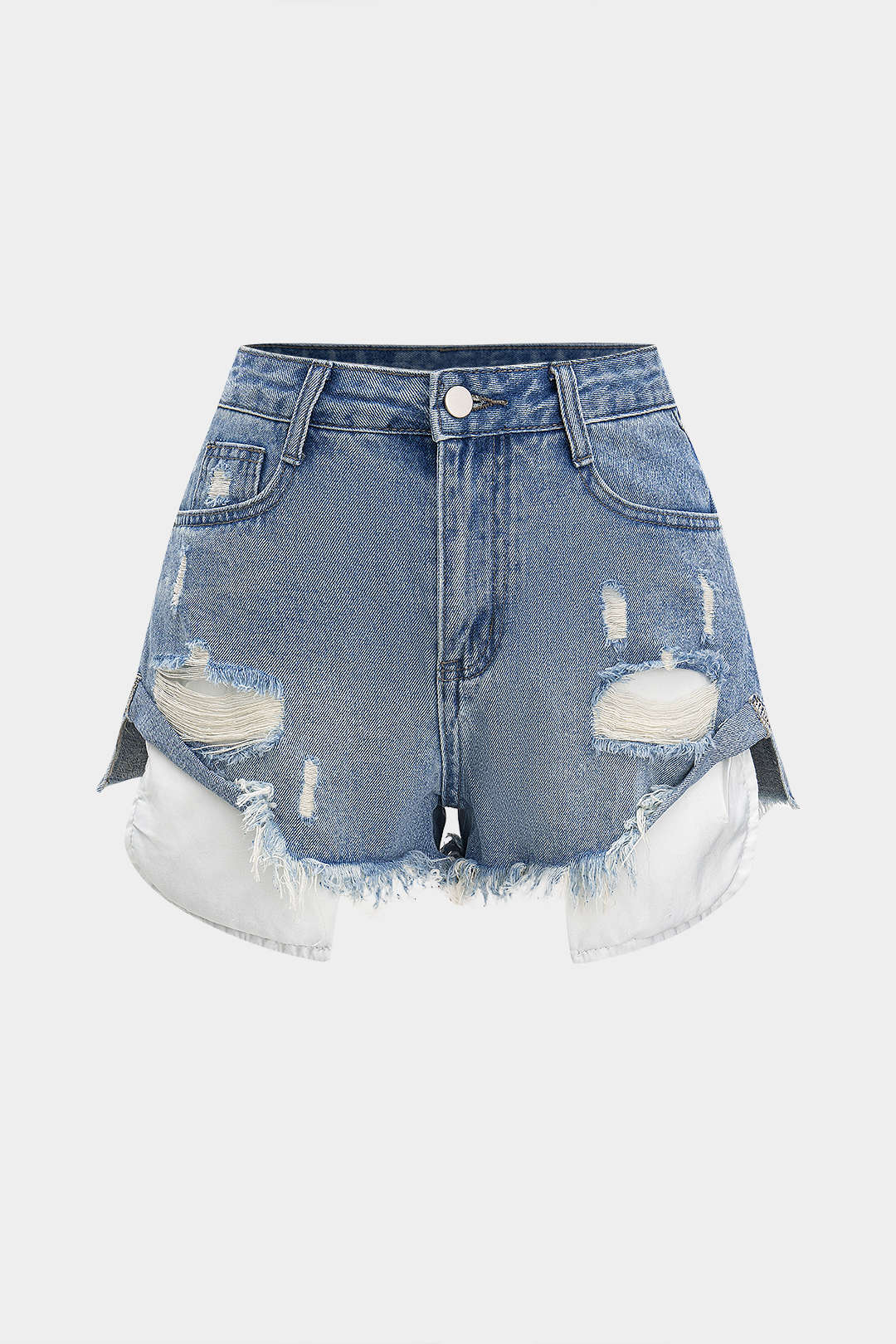 Denim Washed Ripped Frayed High Waist Shorts