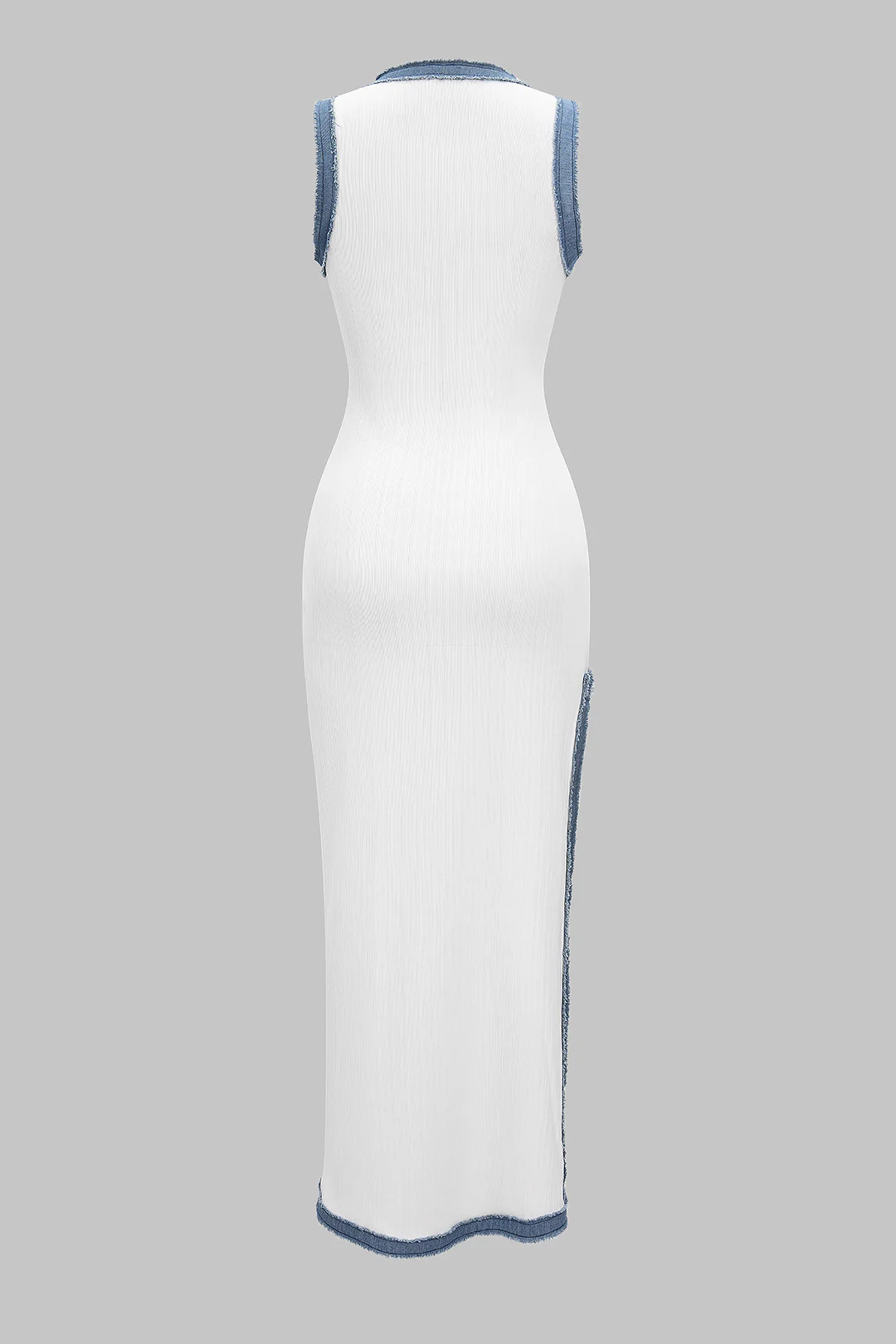 Denim Patchwork Asymmetric Slip Sleeveless Maxi Dress