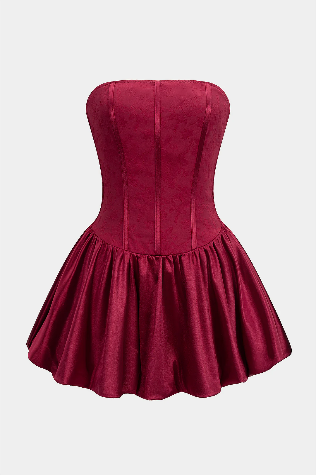 Satin Patchwork Smocked Corset Waist Ruched Strapless Sleeveless Mini Dress