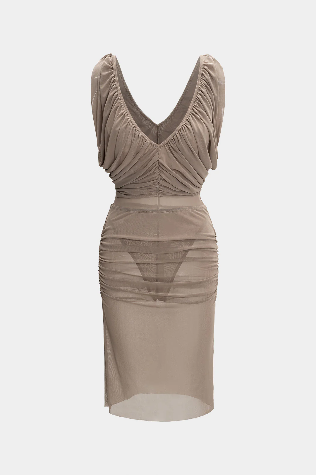 Chiffon Ruched V-Neck Sleeveless Bodysuit and Skirt Ensemble