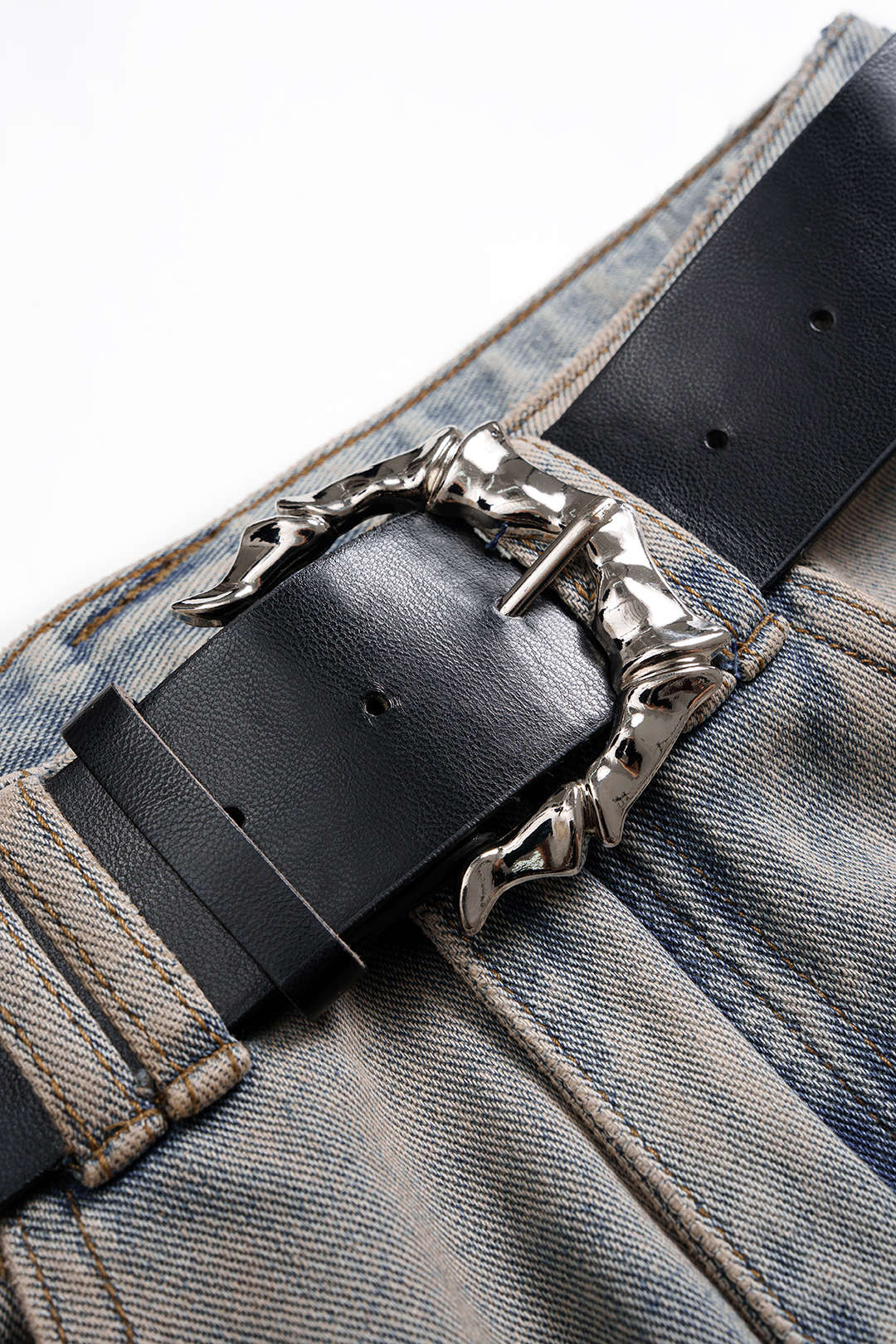 Denim Washed Belted Jeans