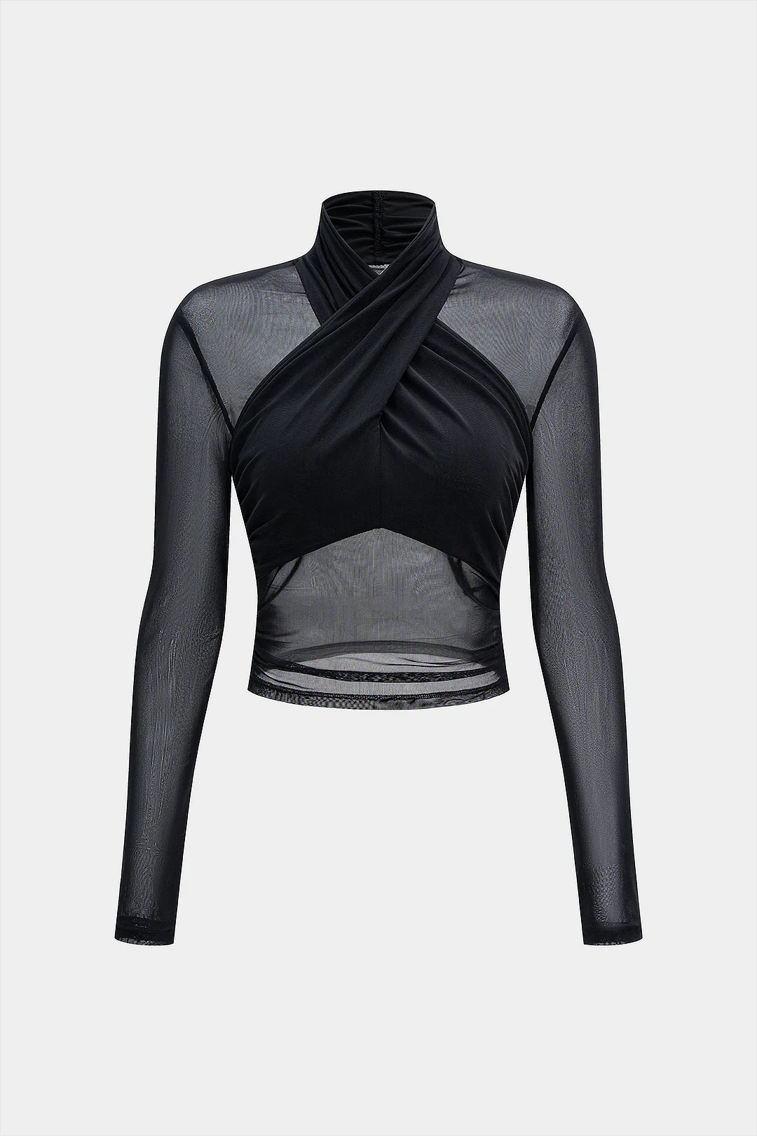 Mesh Sheer Ruffled Long Sleeve Top