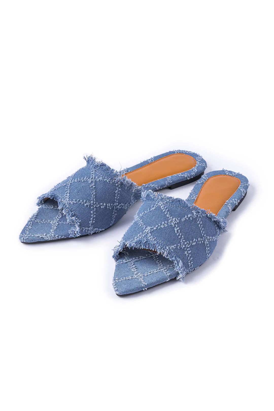 Denim Fringe Point Toe Flat Slippers