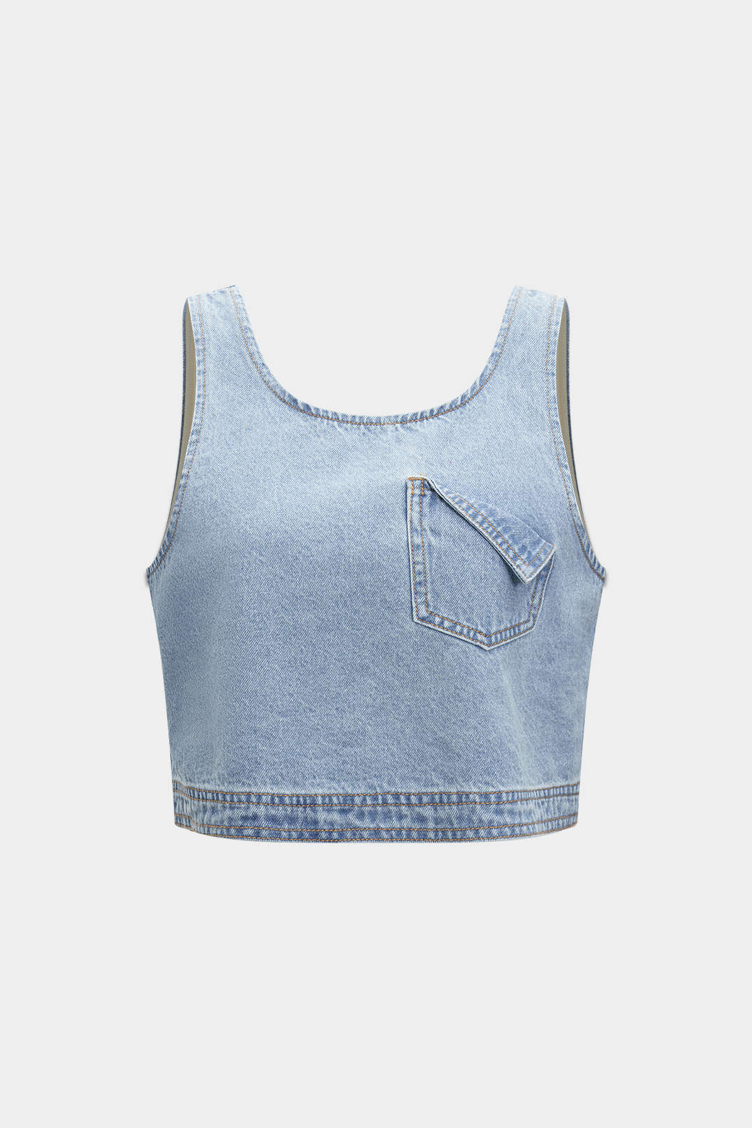 Denim Pocket Tank Top And Drawstring Shorts Set