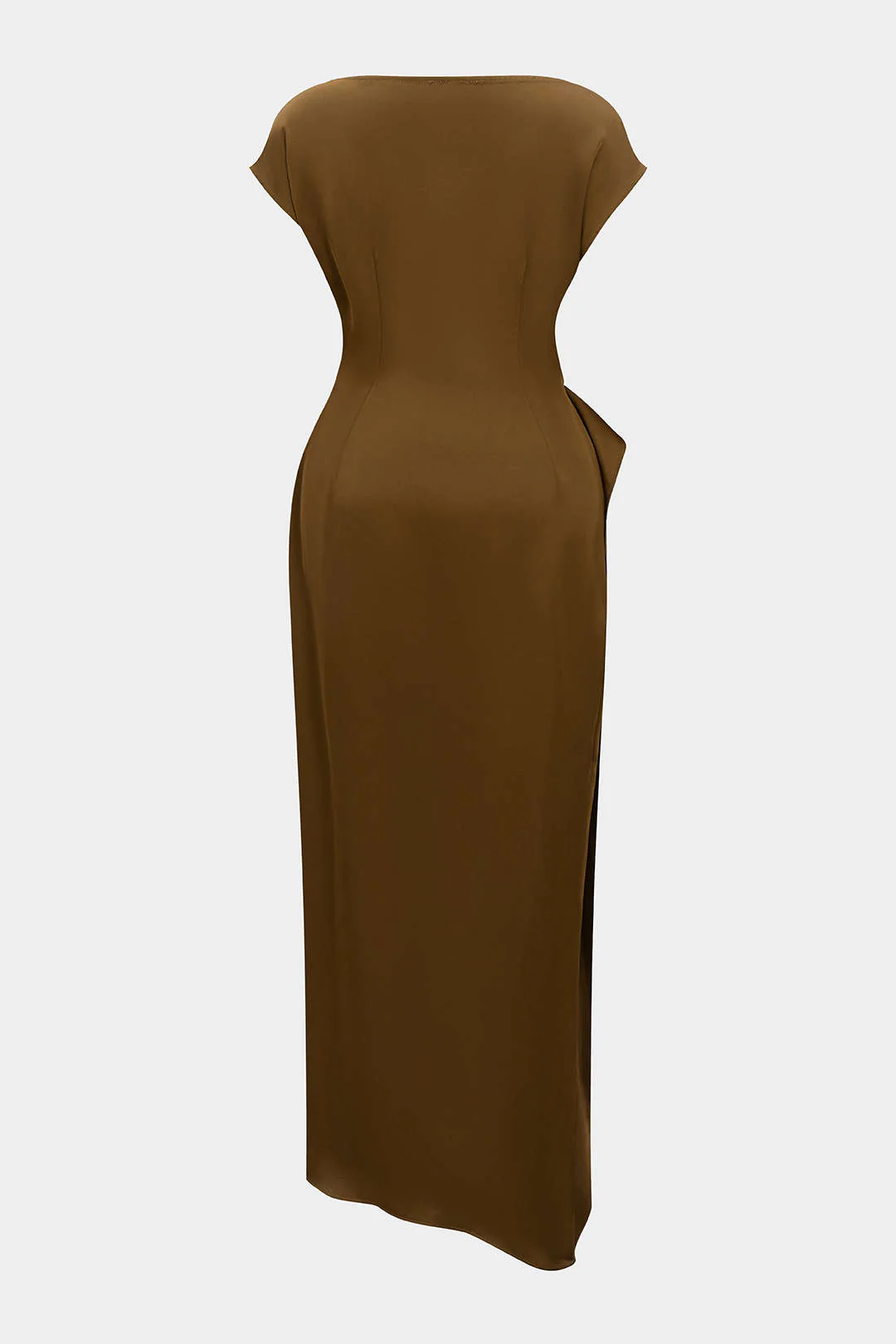 Metallic Satin Ruched Short Sleeve Mid-length Dress