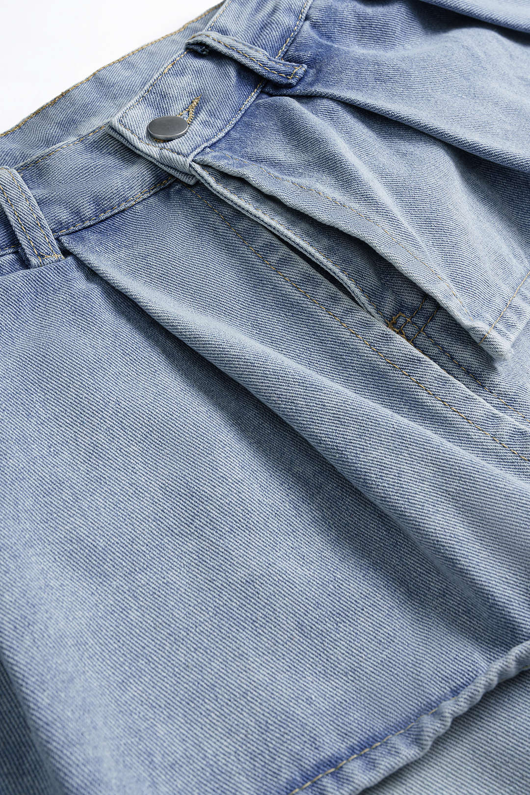 Denim Ruffle Pocket Straight Leg Trousers