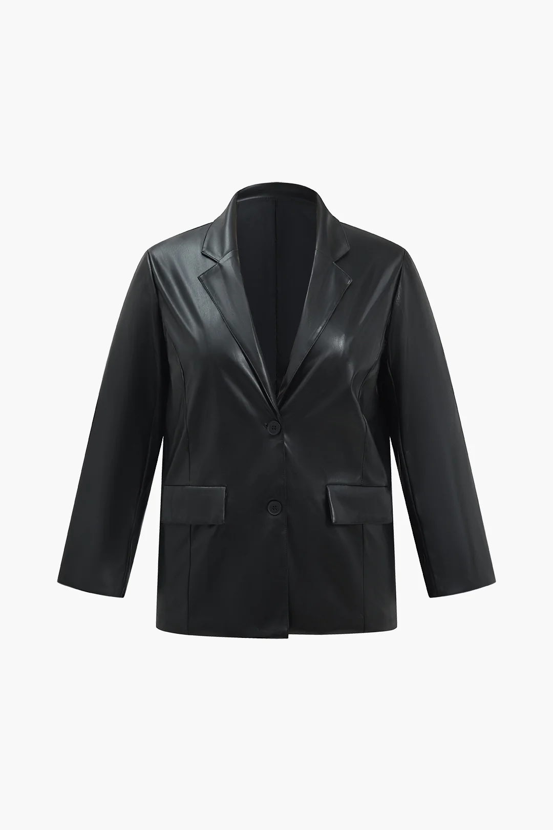 Plus Size Solid Pu Leather Jacket