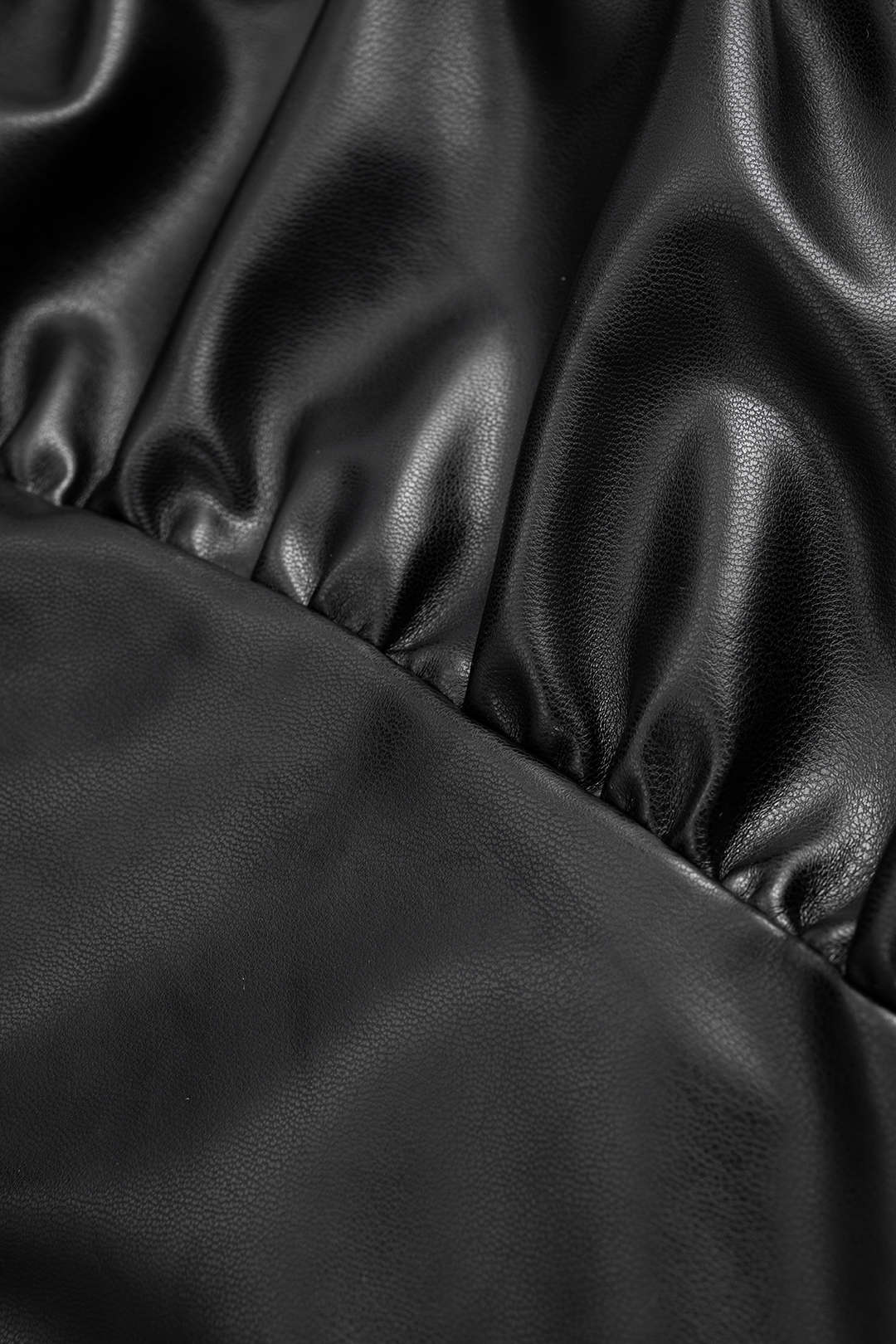 Faux Leather Ruffled and Ruched Crossed Skirt