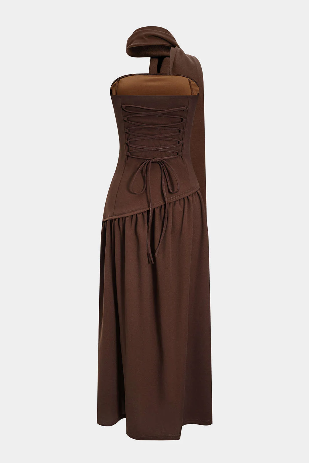 Contrast Satin Ruched Slit Strapless Maxi Dress