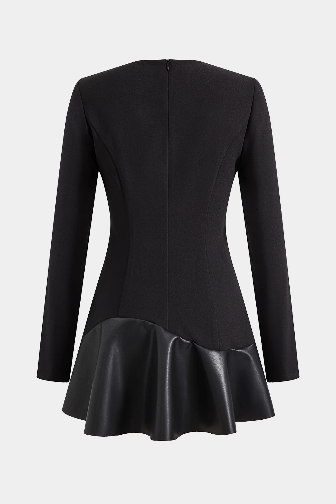 Faux Leather Patchwork Long Sleeve Mini Dress