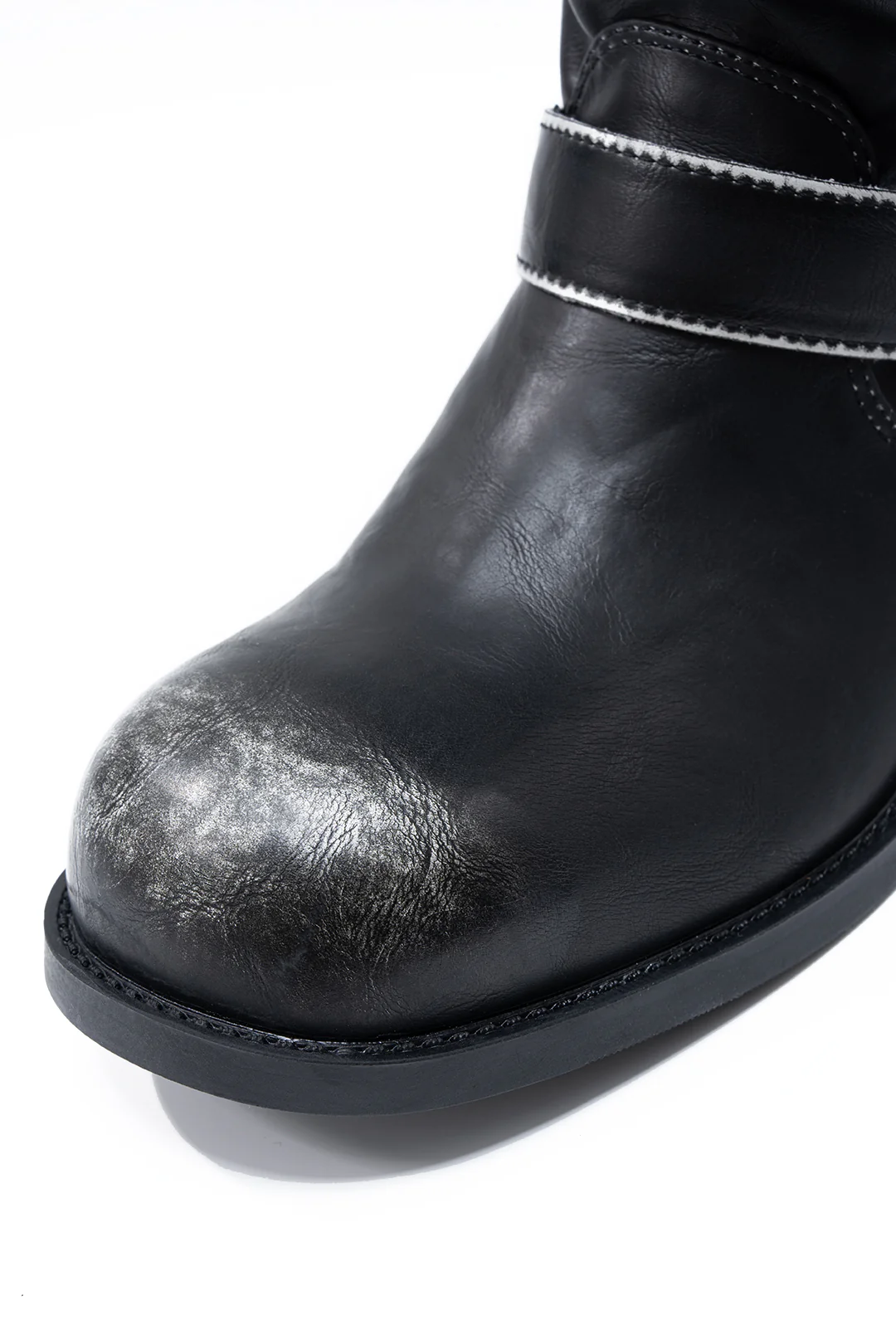 Metallic Buckle Mid Calf Leather Boots