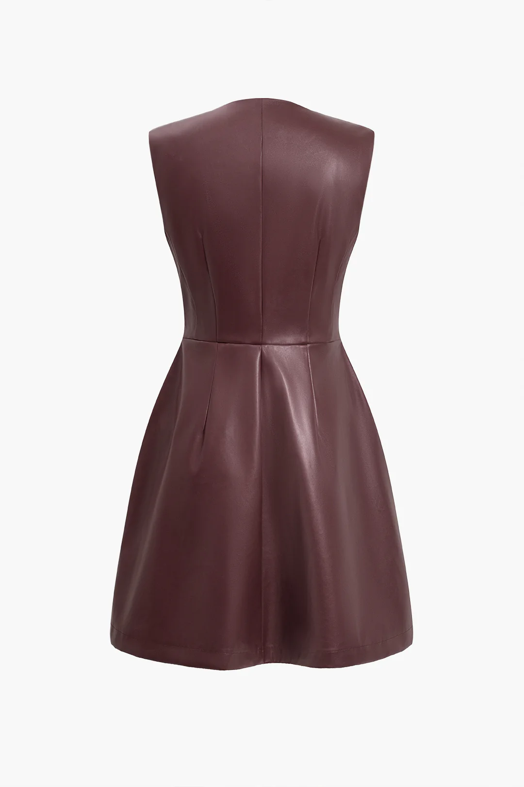 Solid Faux Leather Button Mini Dress
