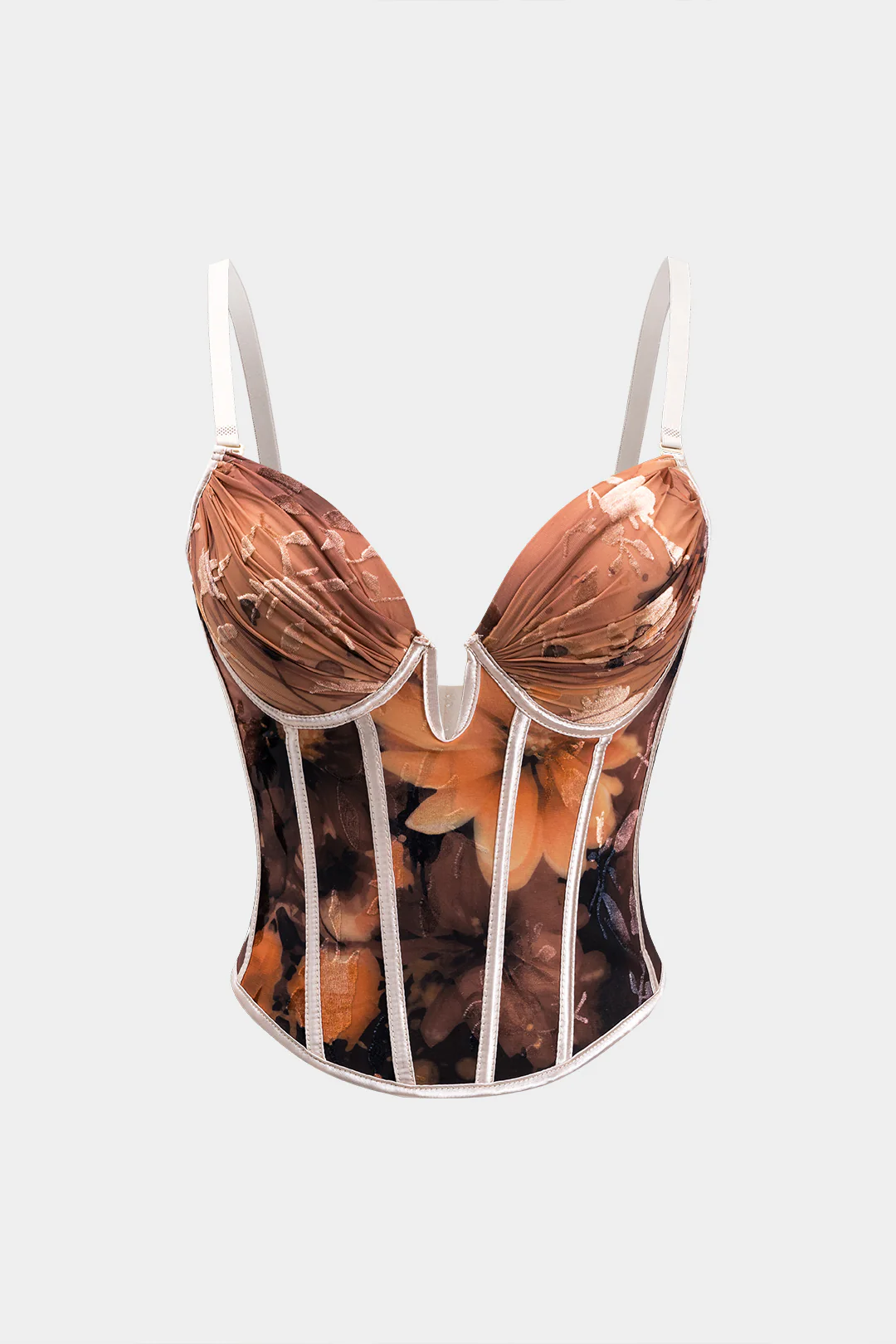 Jacquard Floral Pattern V-Neck Slip Bustier Tank Top