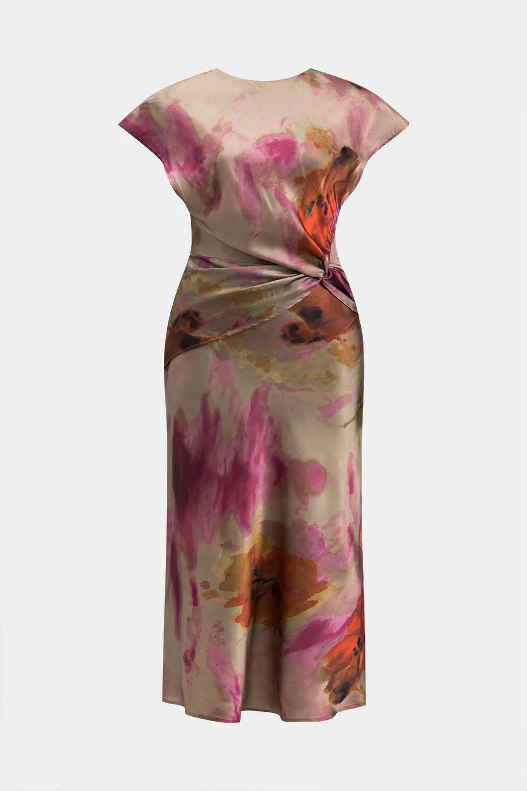 Plus Size Ombre Print Ruched Short Sleeve Midi Dress