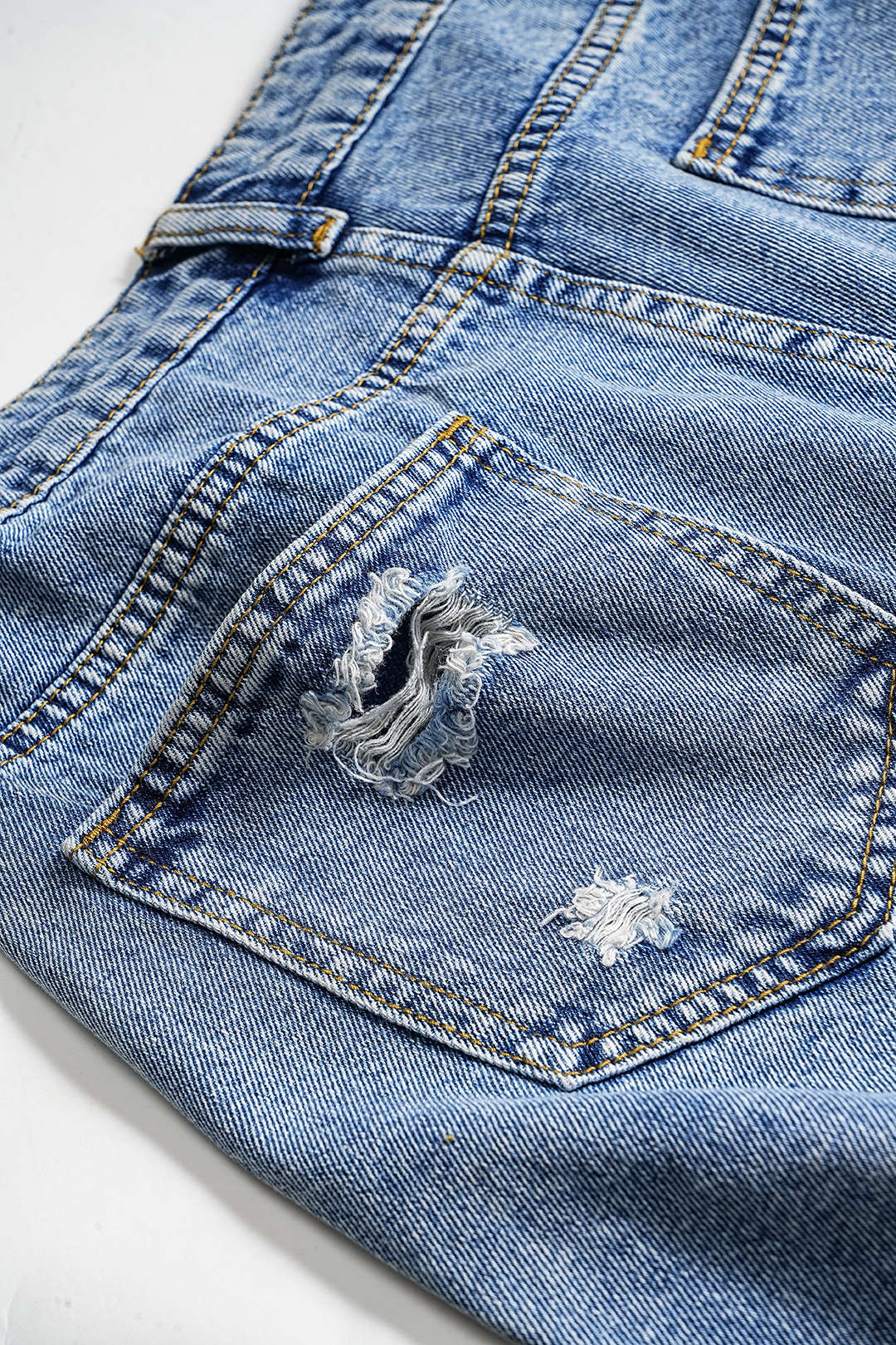 Denim Asymmetric Ripped Button-Pocket Shorts