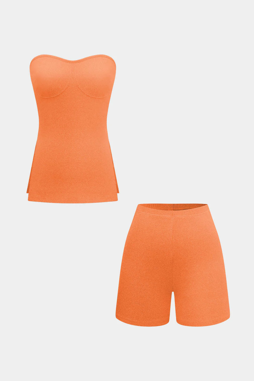 Simple Solid Knit Strapless Top and Shorts Set