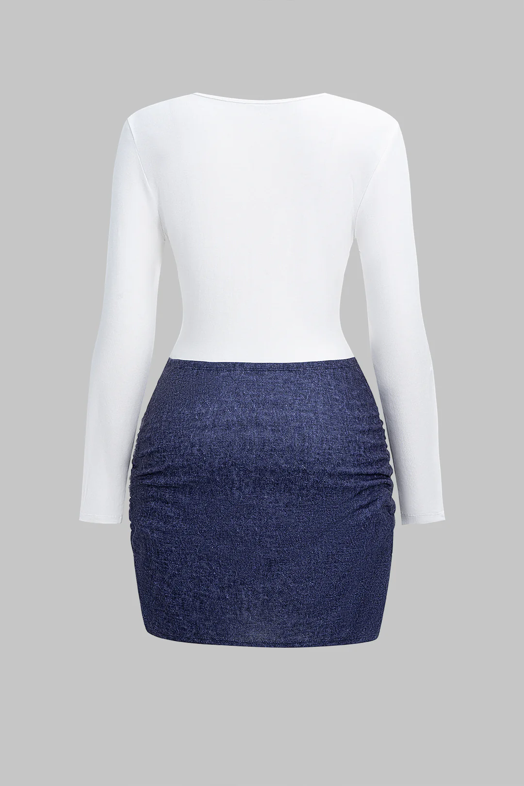 Tie Knot Patchwork Long-Sleeve Mini Dress