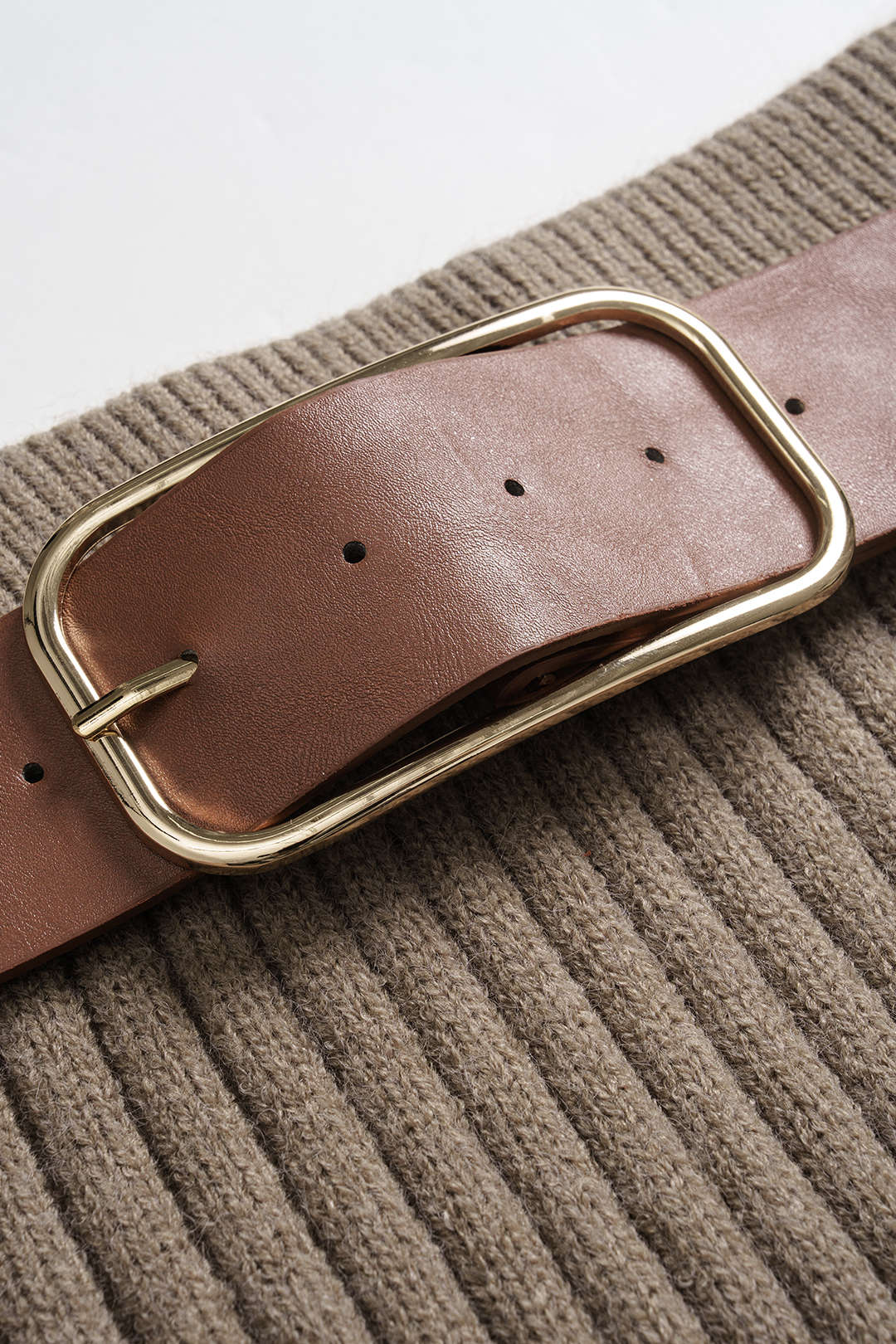 Ribbed Knit Belted Skirt