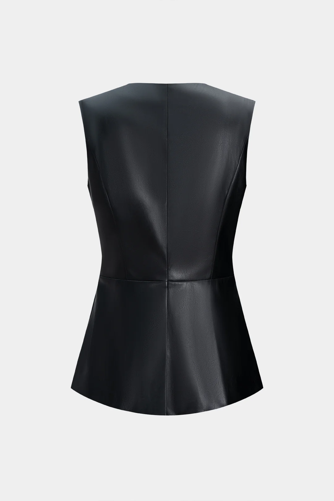 Faux Leather Metallic Button Round Neck Shoulder Pads Vest