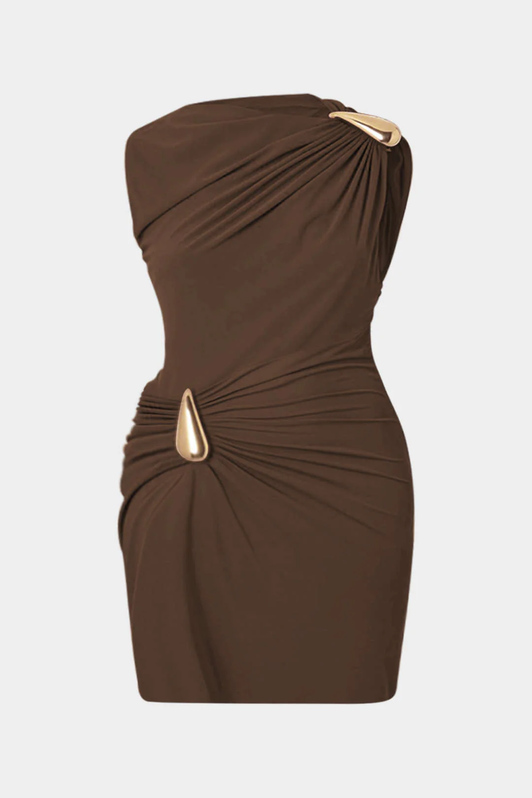 Plus Size Ruched Metallic Decorated Sleeveless Mini Dress