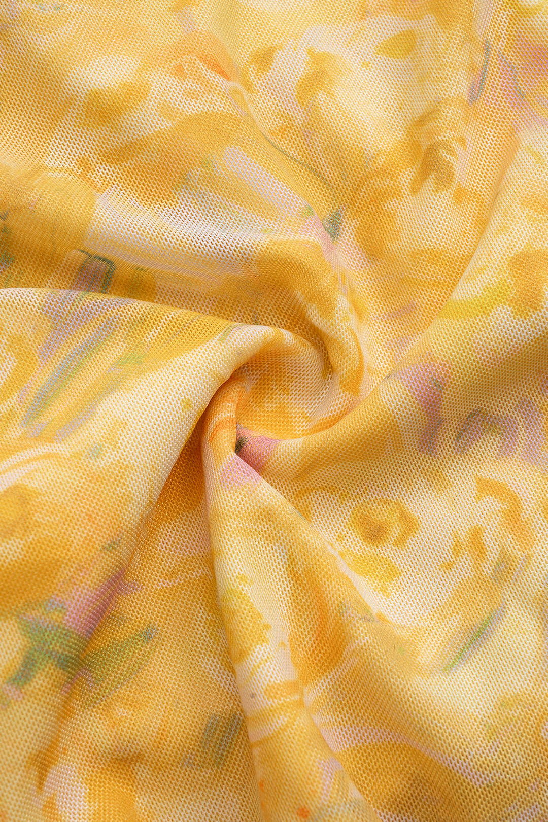 Floral Mesh Ruffled Ruched V-Neck Sleeveless Mini Dress