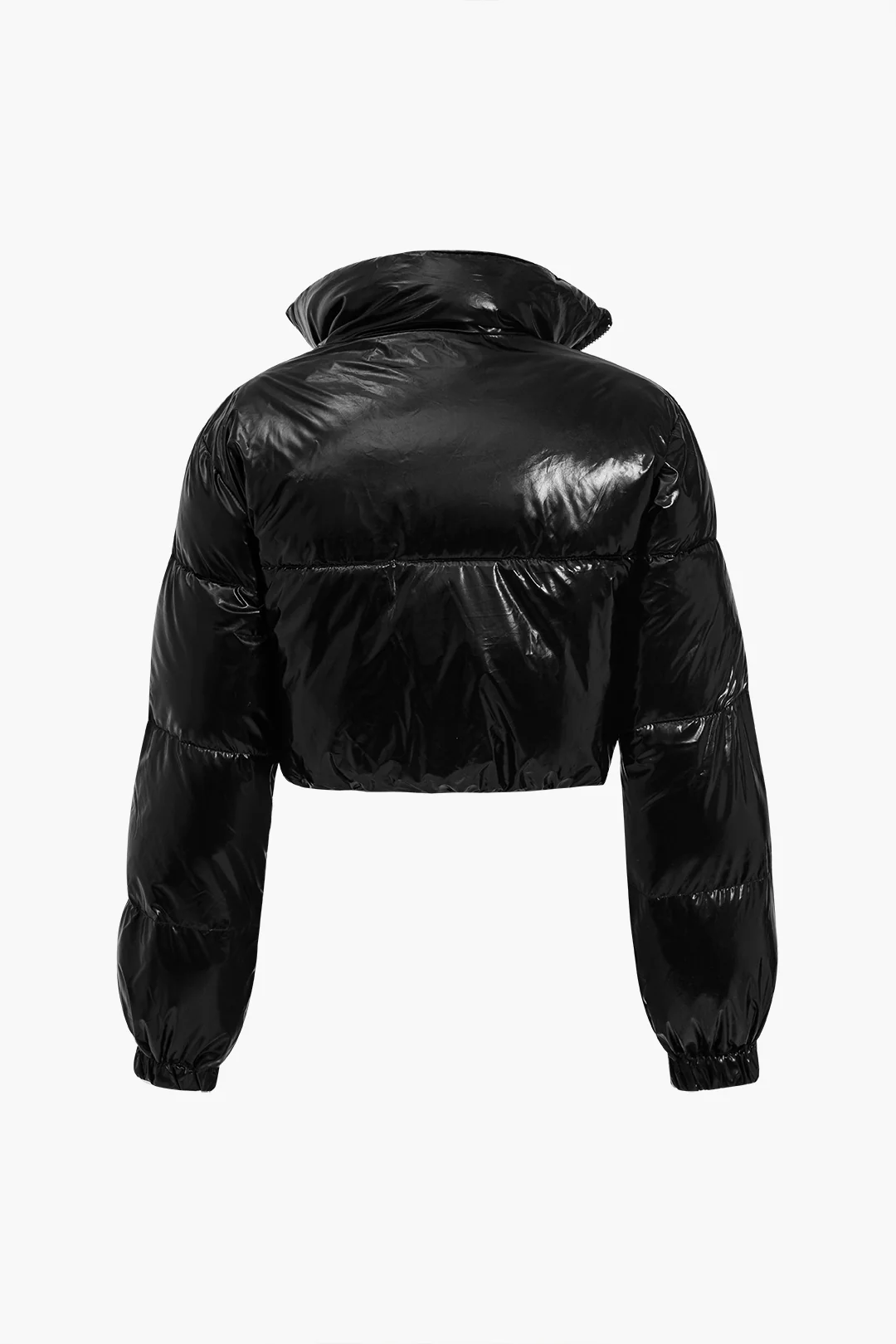 Padded Zipper Faux Leather Puffer