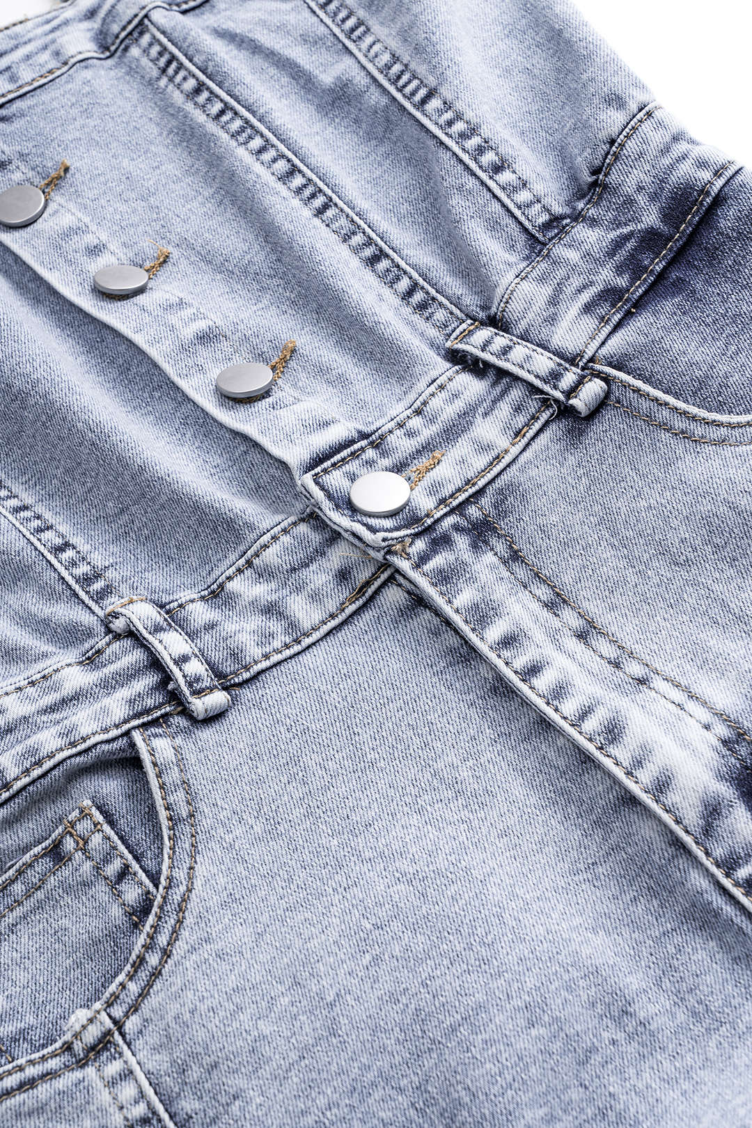 Denim Pleated Button-Pocket Slip Dress